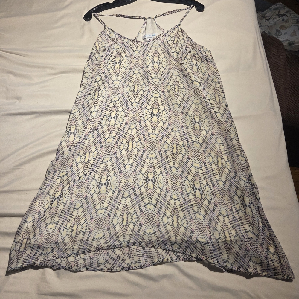 charlie jade Cream Dress with Blue & Pink Geometric Print